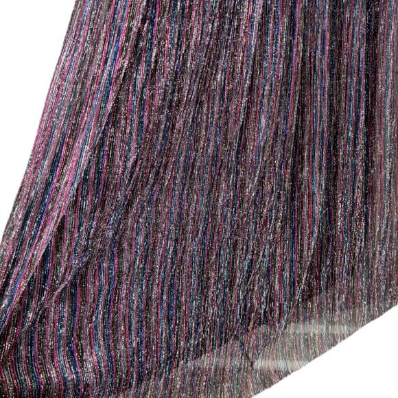 Taylor Metallic Stripe Halter Neck Midi Dress 2 Pleated Sleeveless Disco Rainbow - Picture 5 of 7